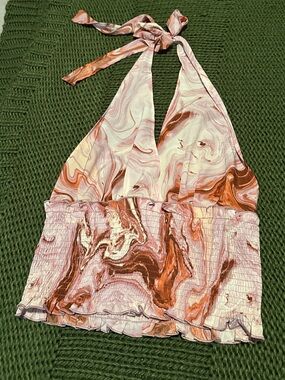 Sweet Rain Pink & Rust Marble Halter Crop Top